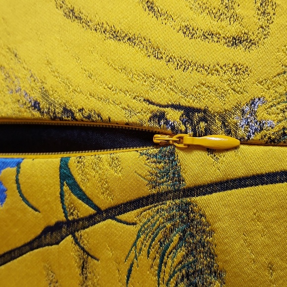 Yellow Crane Floral Print Cheongsam Qipao Mandarin Collar Min Dress Size M - Picture 8 of 9